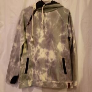 Ampersand Avenue Double-Hood Olive Tie Dye Unisex Sweatshirt Women's Size XL